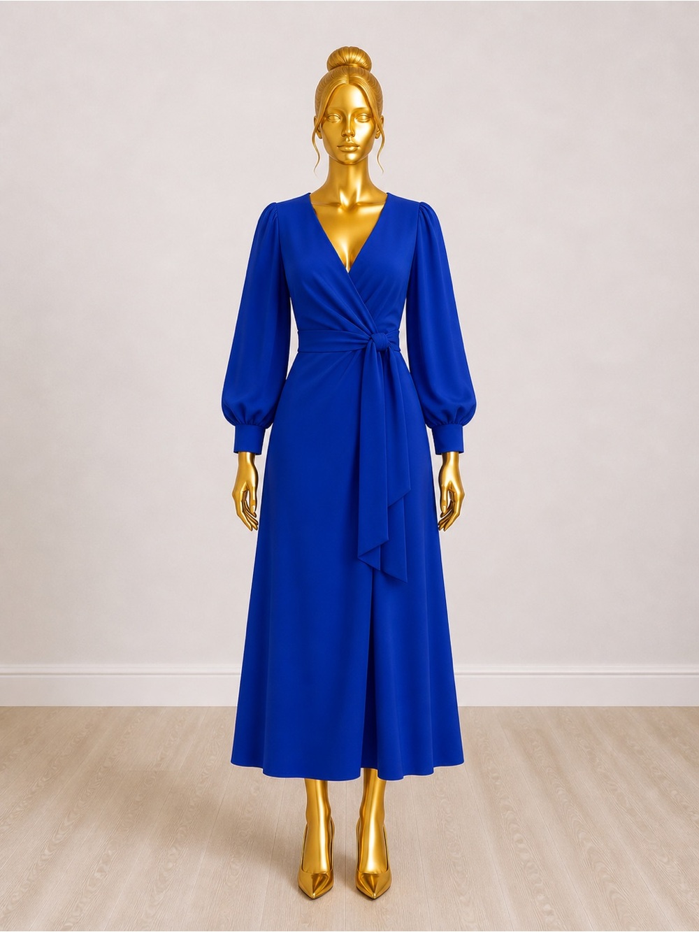 Boohoo Cobalt Blue Wrap Long Sleeve Dress